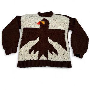 Brown and White Chunky/Oversized Crochet Sweater with Eagle Design